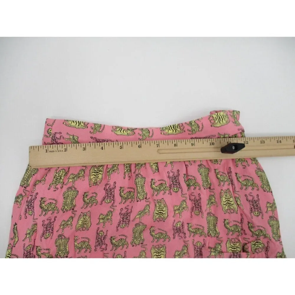 & Other Stories Womens Skirt 2 Pink Yellow Tigress Midi Skirt Animal Print Rayon